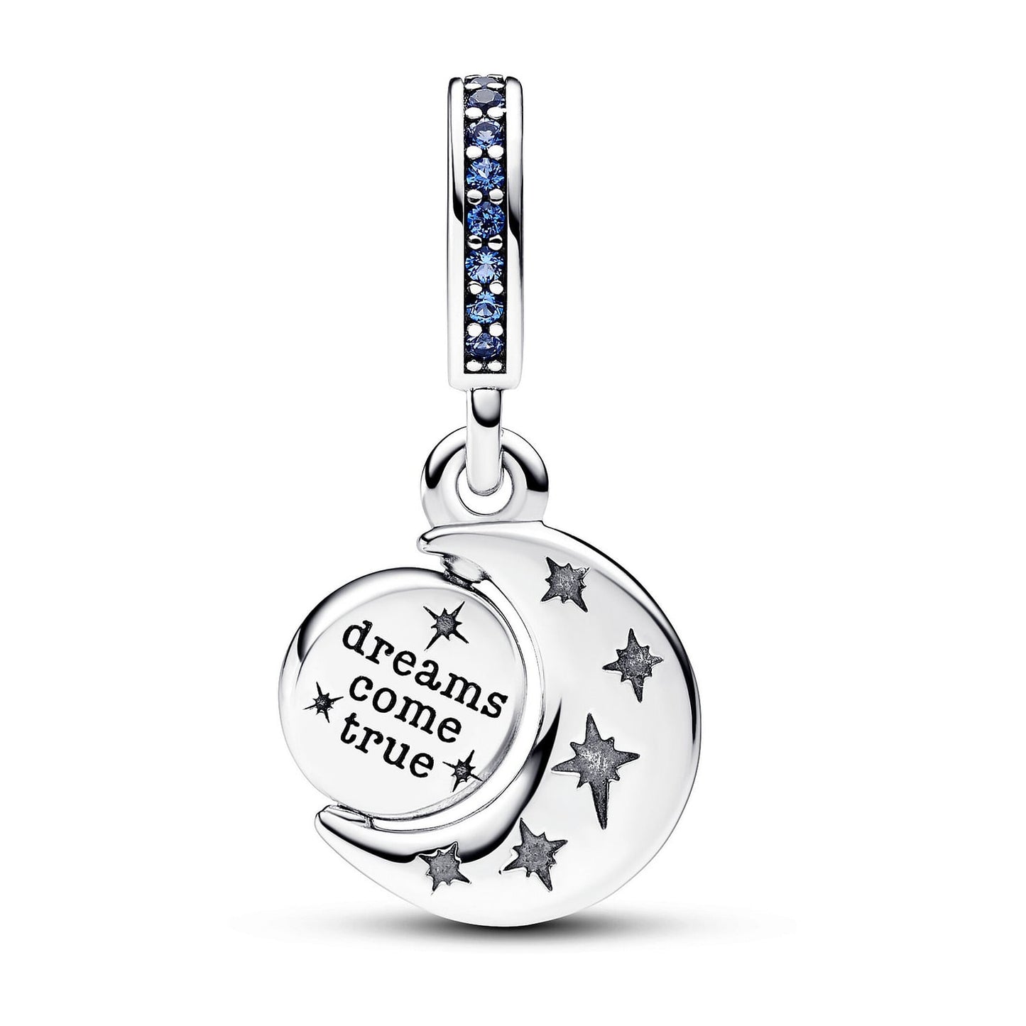 Sparkling Moon Spinning Dangle Charm Hallmarked S925 Sterling Silver