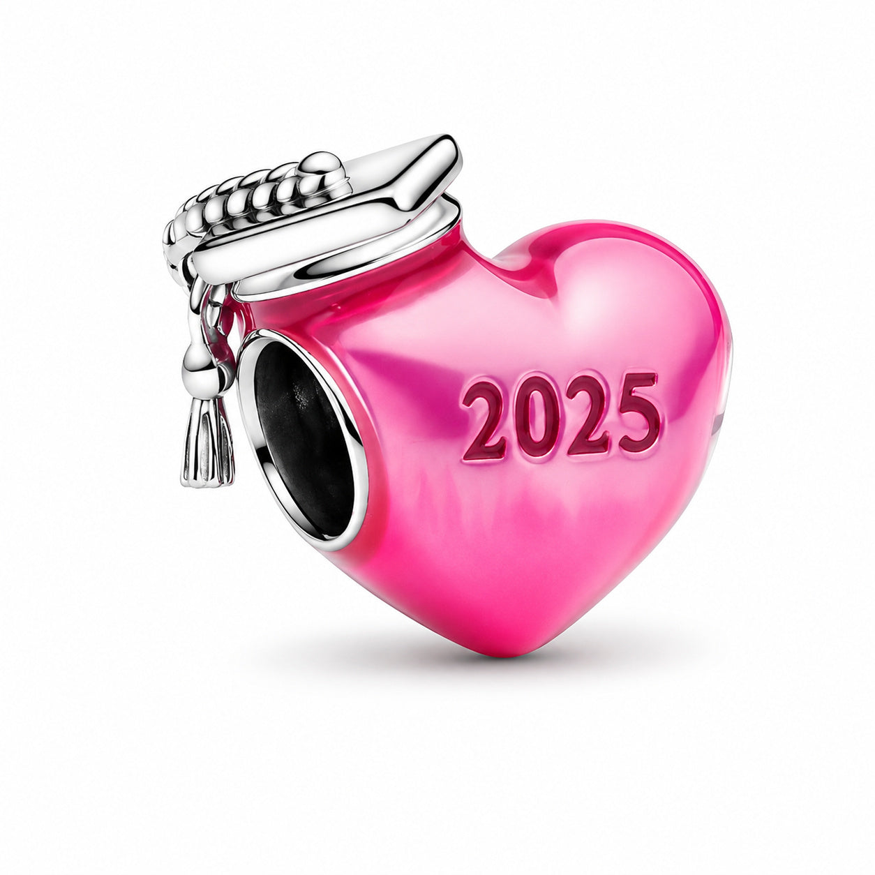 2025 Graduation Pink Heart Charm Hallmarked S925 Sterling Silver