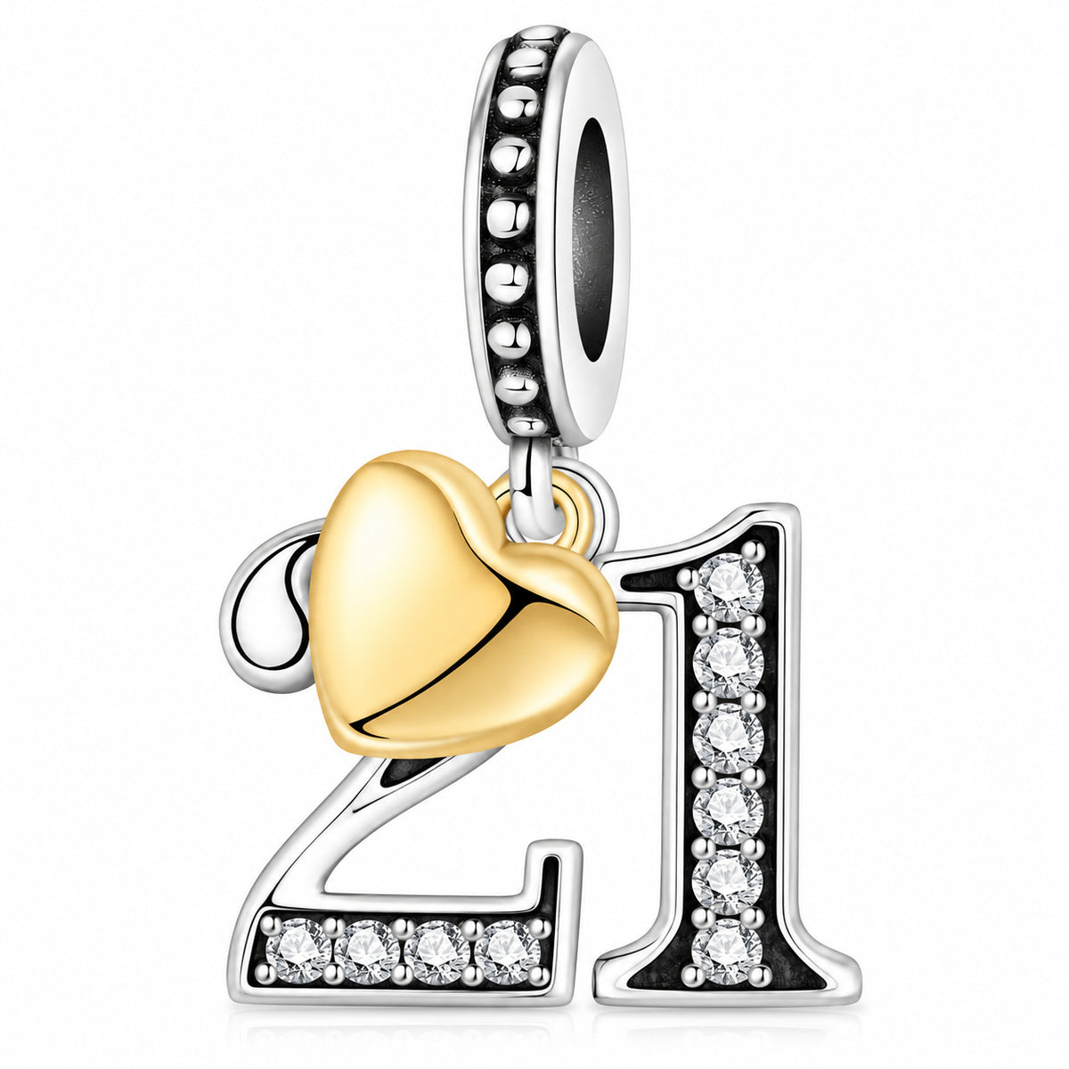 13, 16, 18, 21, 30 Birthday Number with Gold Plated Heart Charm Hallmarked S925 Sterling Silver