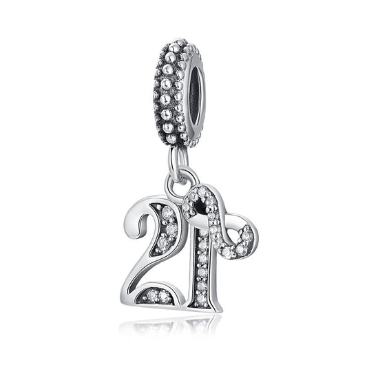 21st Birthday Dangle Charm Hallmarked S925 Sterling Silver