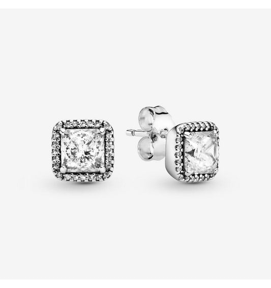 Square Sparkle Halo Sterling Silver stud Earrings