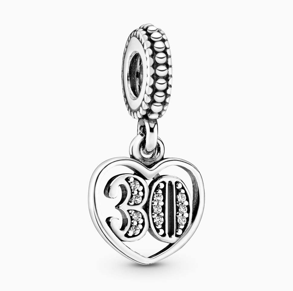 30th Birthday Dangle Charm Hallmarked S925 Sterling Silver