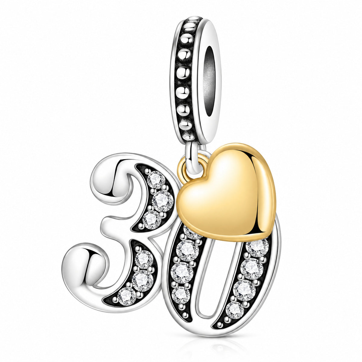 13, 16, 18, 21, 30 Birthday Number with Gold Plated Heart Charm Hallmarked S925 Sterling Silver