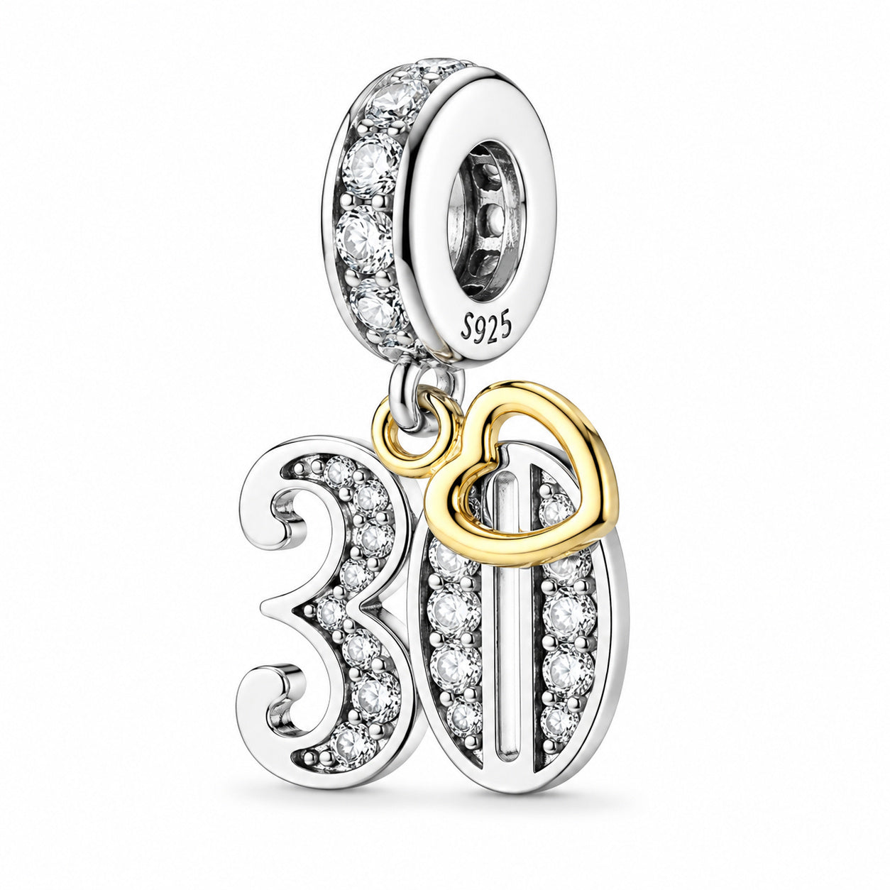 13th, 16th, 21st, 30th, 40th, 50th, 60th, 70th Gold Tag Birthday Dangle S925 Sterling Silver Charms
