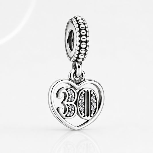 30th Birthday Dangle Charm S925 Sterling Silver