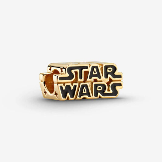 Disney Star War 3D Logo Gold Charm Hallmarked S925 Sterling Silver