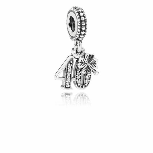 40th Birthday Dangle Charm Hallmarked S925 Sterling Silver