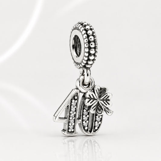 40th Birthday Dangle Charm Hallmarked S925 Sterling Silver