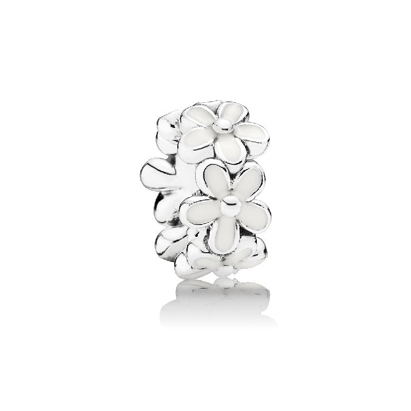 White Daisy Flower Spacer Charm Hallmarked S925 Sterling Silver
