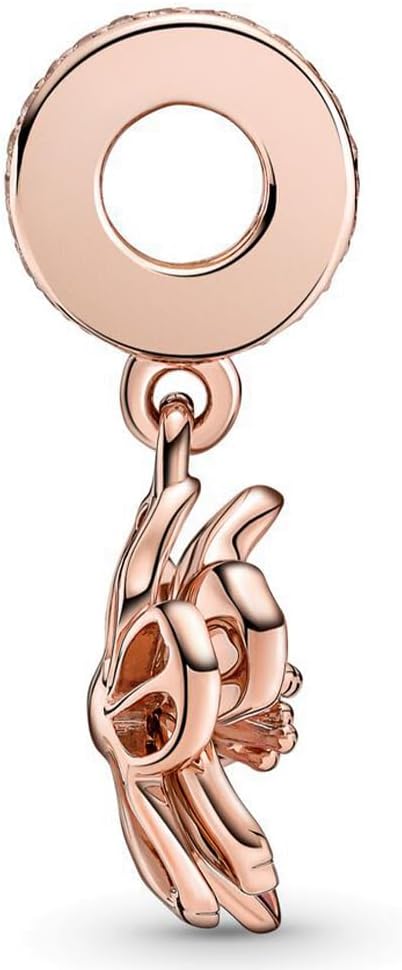 Rose Gold Cherry Blossom Dangle Charm Hallmarked S925 Sterling Silver