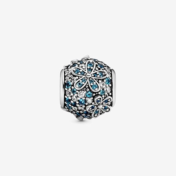 Teal Pave Daisy Flower Charm Hallmarked S925 Sterling Silver