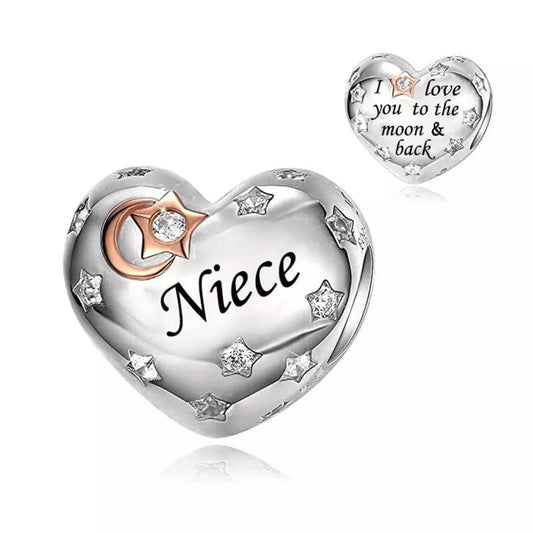 I Love You To The Moon And Back Niece Charm Hallmarked S925 Sterling Silver