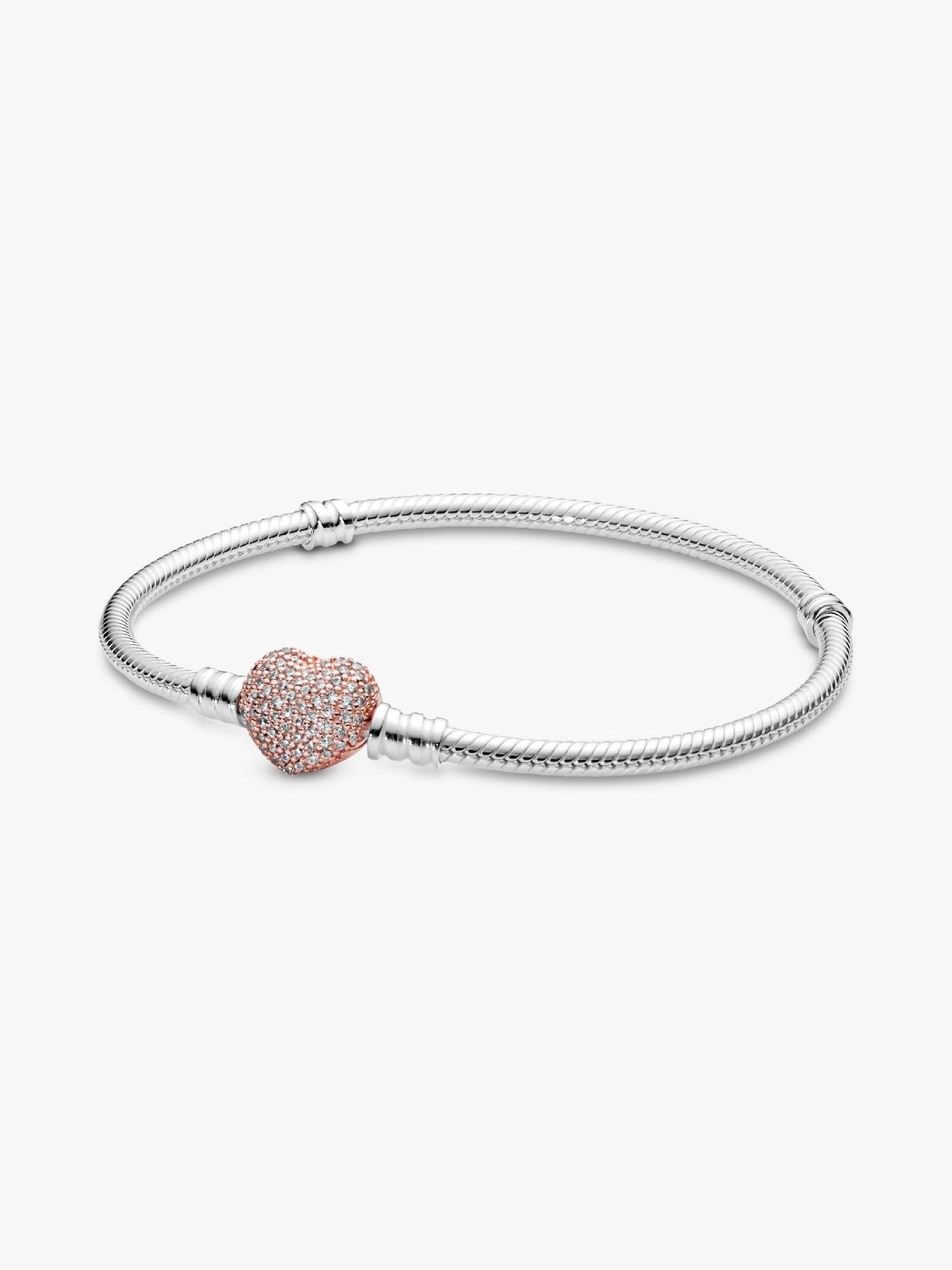 Sparkling Rose Gold Heart & Snake Chain Charm Bracelet