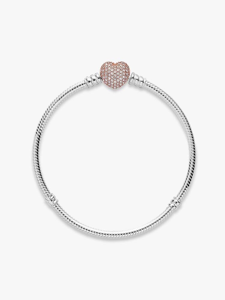Sparkling Rose Gold Heart & Snake Chain Charm Bracelet