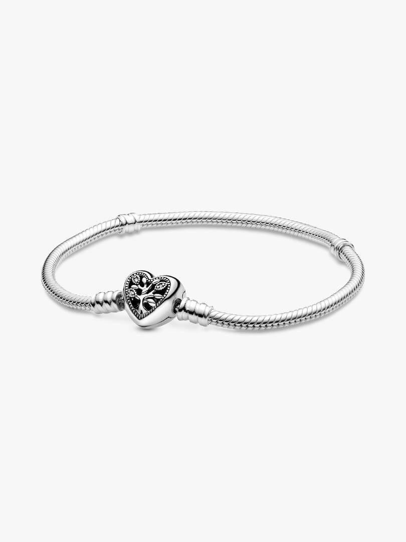 Family Tree Heart Clasp Snake Chain Charm Bracelet