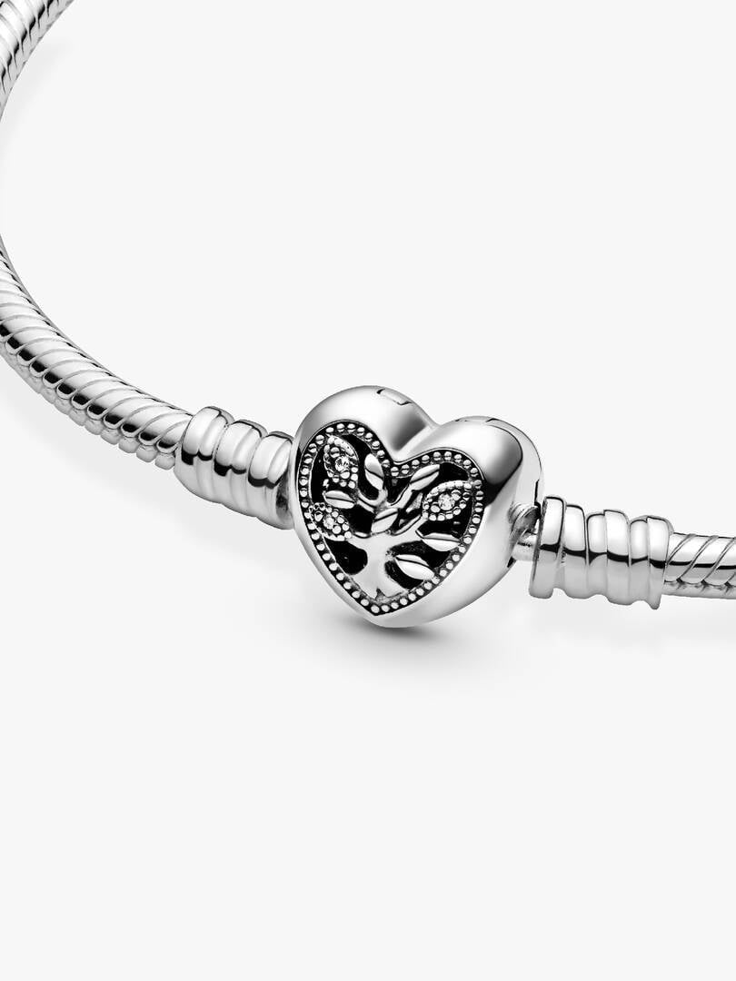 Family Tree Heart Clasp Snake Chain Charm Bracelet