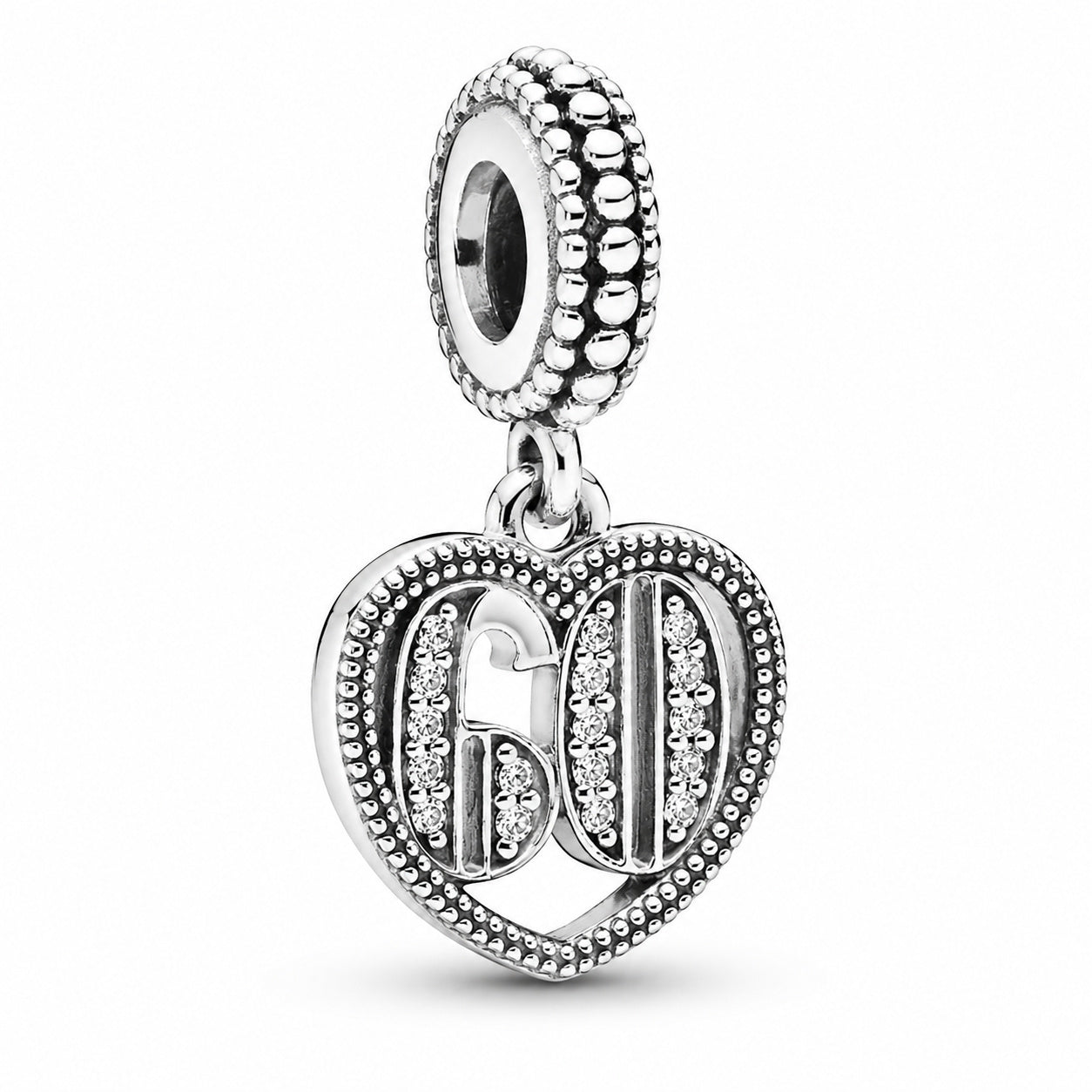 60th Birthday Dangle Charm Hallmarked S925 Sterling Silver