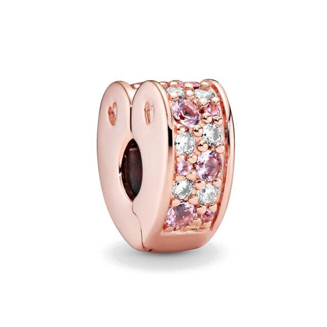 S925 Heart Clip Stopper Pink Clear Multicolour Sterling Silver Charm Collection