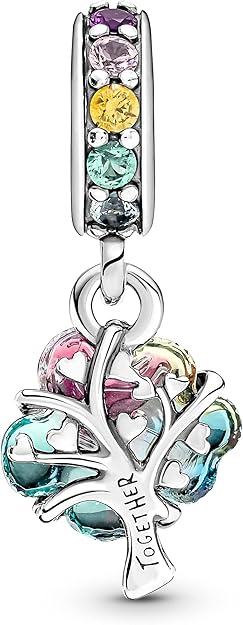 Togetherness Tree Murano Glass Dangle charm Hallmarked S925 Sterling Silver