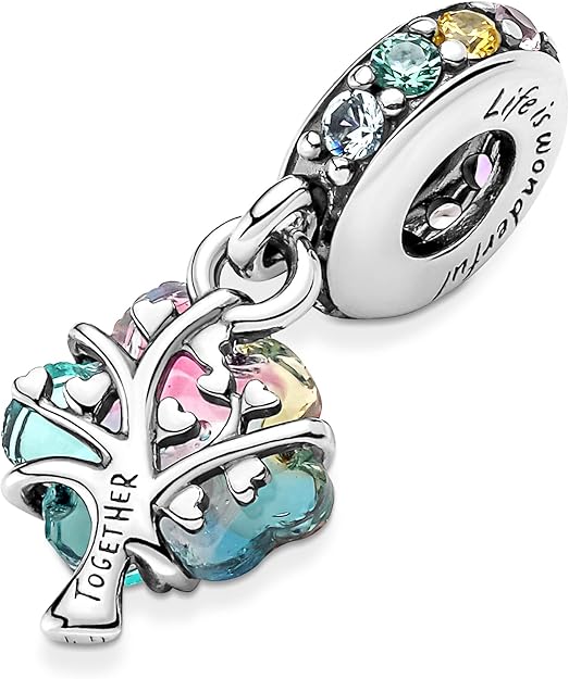 Togetherness Tree Murano Glass Dangle charm Hallmarked S925 Sterling Silver