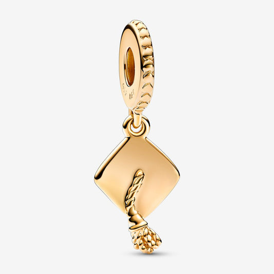 Graduation Cap Gold Dangle Charm Hallmarked S925 Sterling Silver