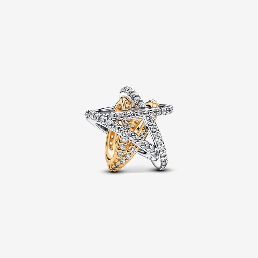 Sparkling Crossover Star Charm Hallmarked S925 Sterling Silver