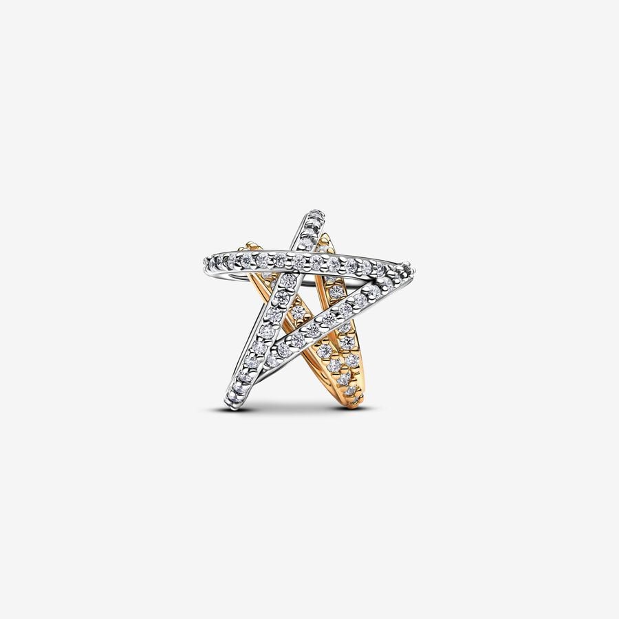 Sparkling Crossover Star Charm Hallmarked S925 Sterling Silver