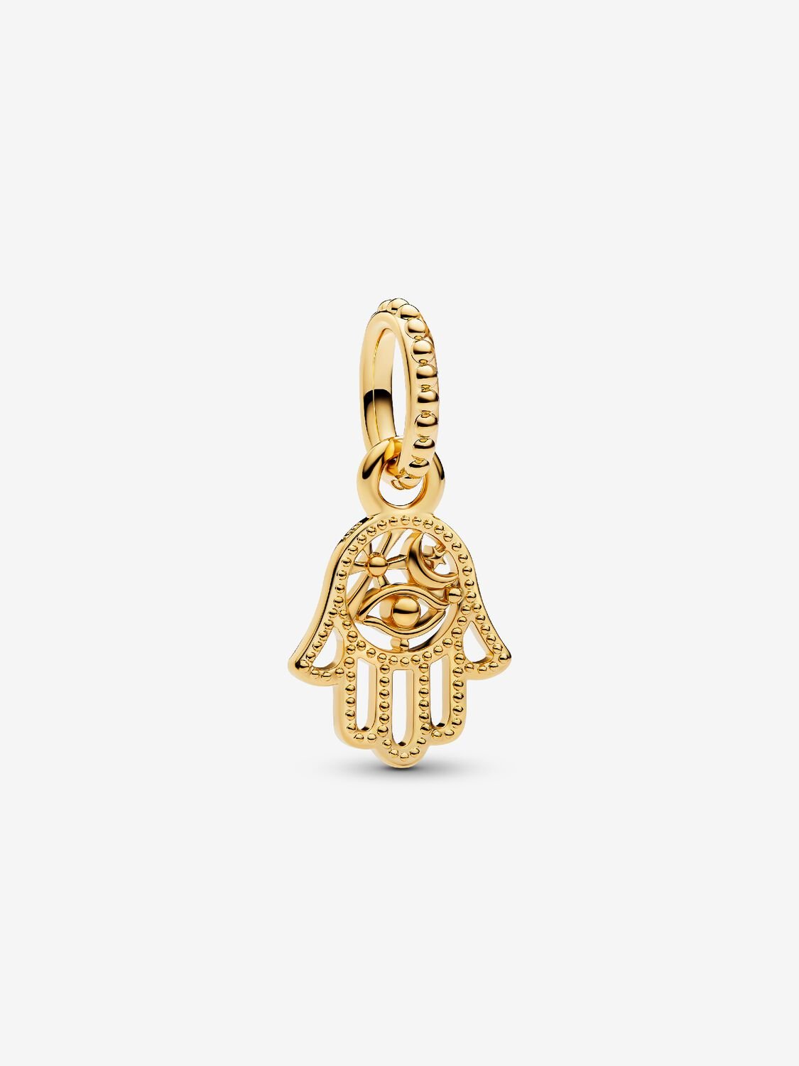 Protective Golden Hamsa Hand Dangle Charm Hallmarked S925 Sterling Silver