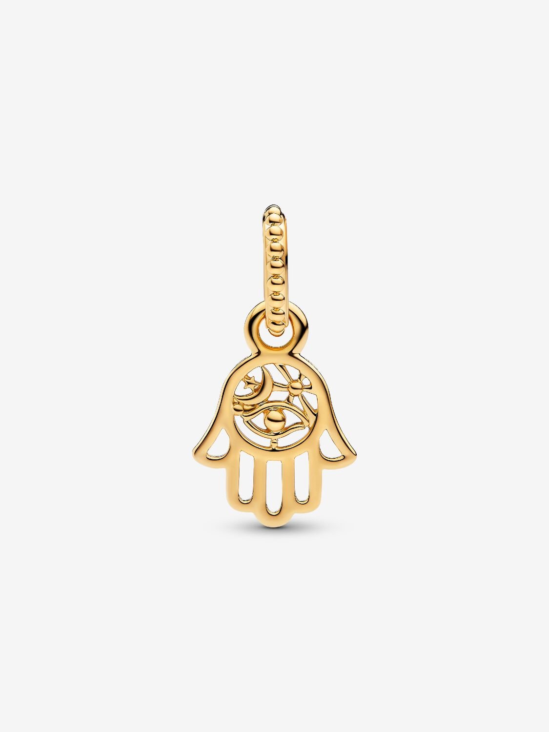 Protective Golden Hamsa Hand Dangle Charm Hallmarked S925 Sterling Silver
