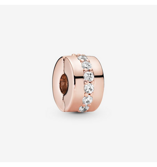 Rose gold Sparkling clear Row clip Charm Hallmarked S925 Sterling Silver