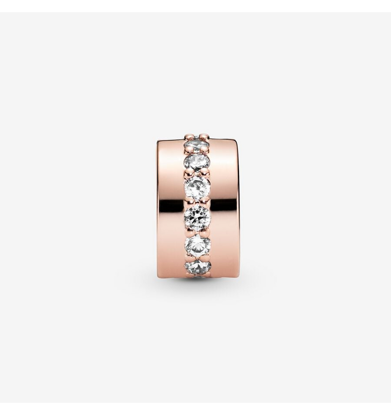 Rose gold Sparkling clear Row clip Charm Hallmarked S925 Sterling Silver