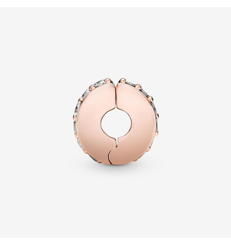 Rose gold Sparkling clear Row clip Charm Hallmarked S925 Sterling Silver
