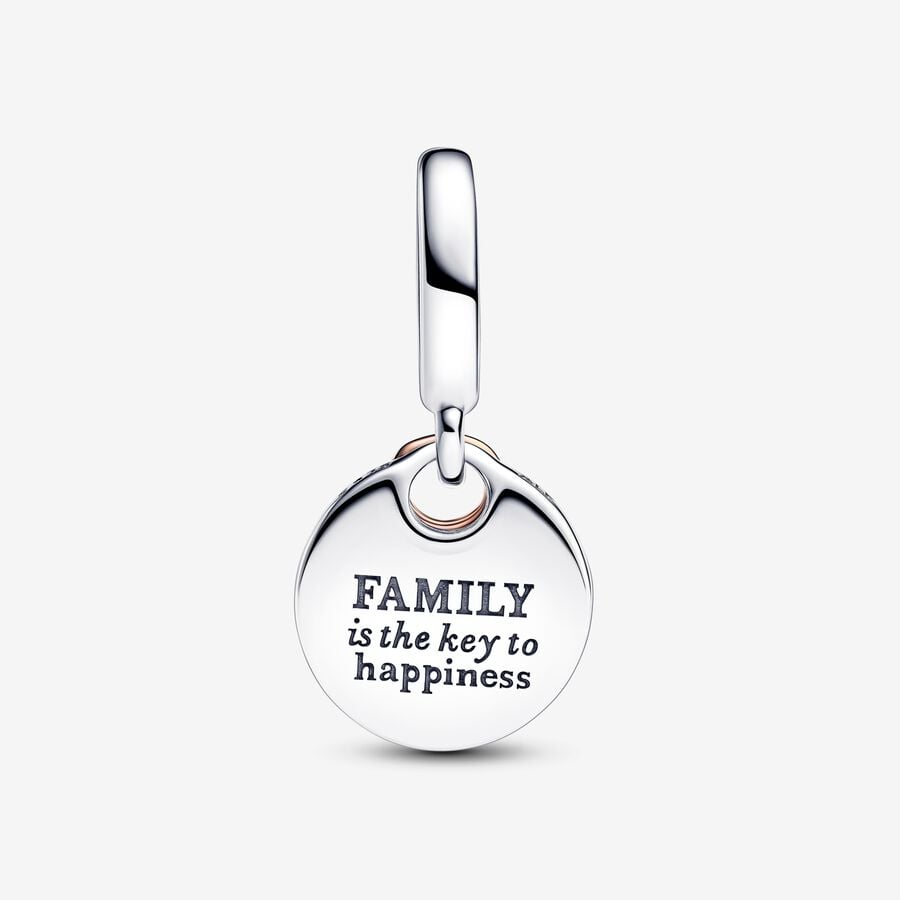 Two-tone Key to Happiness Double Dangle Charm Hallmarked S925 Sterling Silver