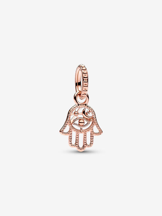 Rose Gold Protective Hamsa Hand Dangle Charm Hallmarked S925 Sterling Silver