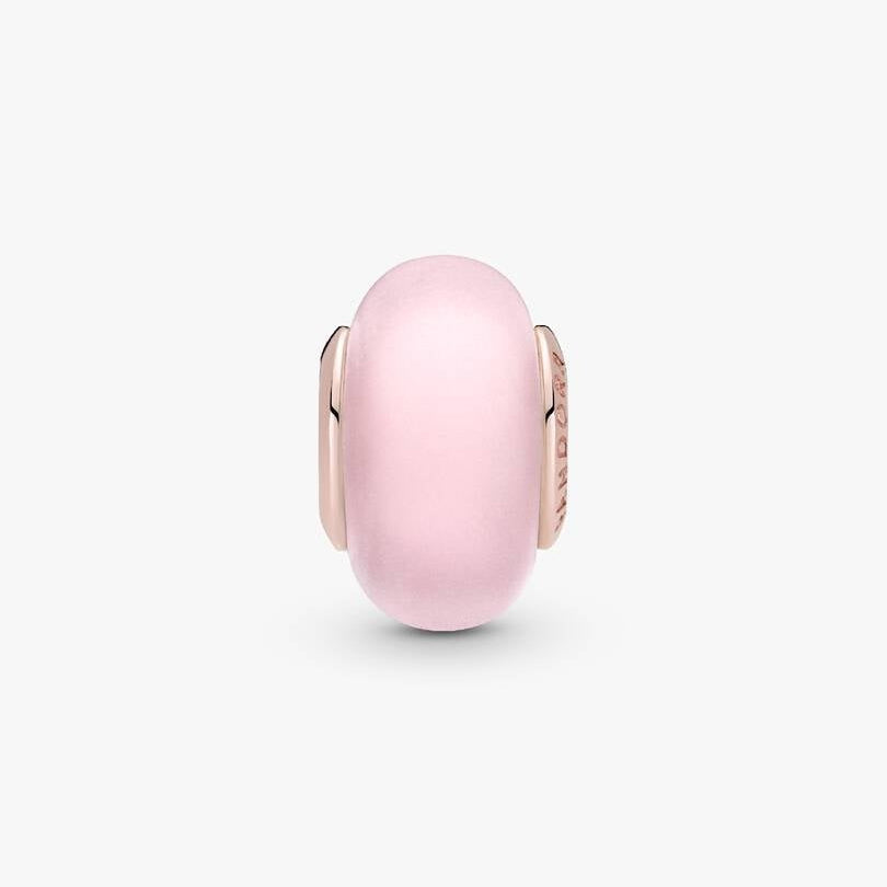 Matte Pink Murano Glass Charm Hallmarked S925 Sterling Silver