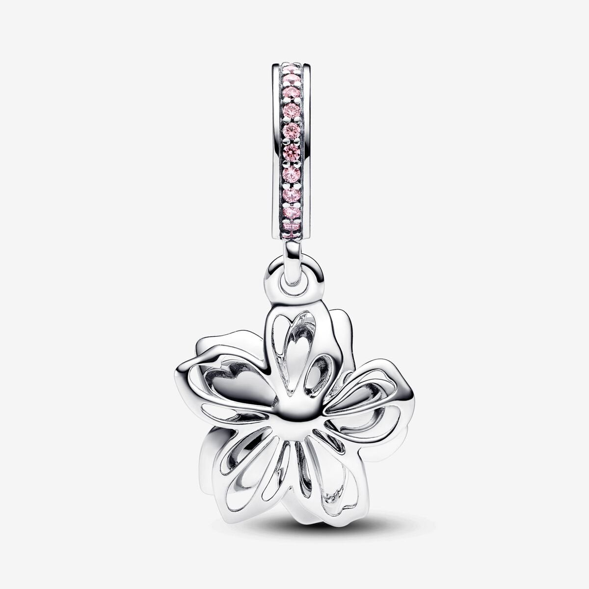 Cherry Blossom Dangle Charm Hallmarked S925 Sterling Silver