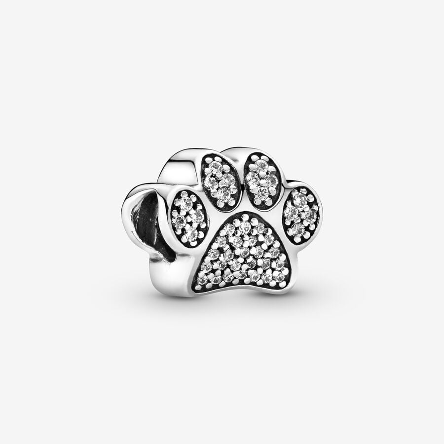 Sparkling Paw Print Charm Hallmarked S925 Sterling Silver