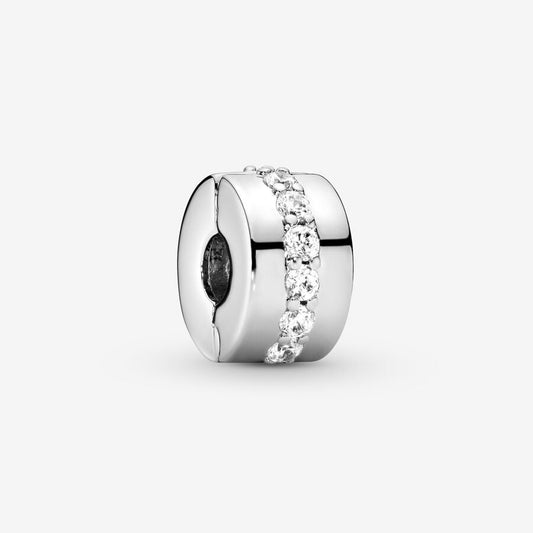 Clear Sparkling Row Clip Charm Hallmarked S925 Sterling Silver