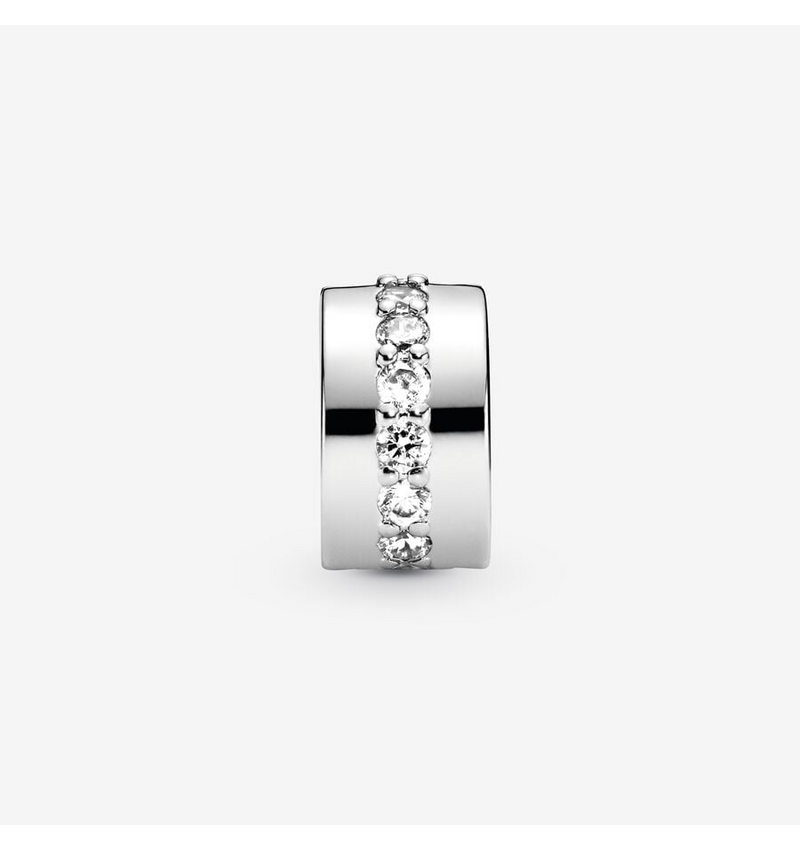 Clear Sparkling Row Clip Charm Hallmarked S925 Sterling Silver