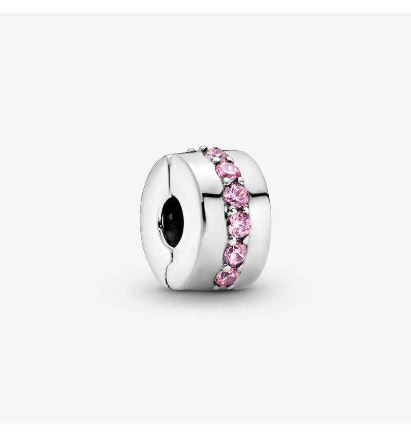 Pink Sparkling Row Clip Charm Hallmarked S925 Sterling Silver
