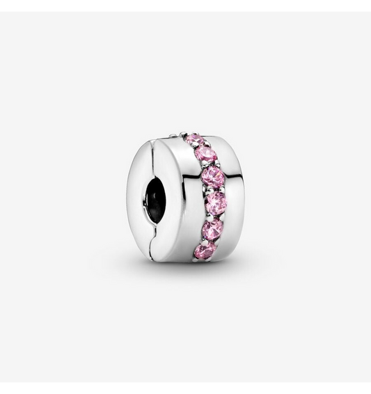 Pink Sparkling Row Clip Charm Hallmarked S925 Sterling Silver