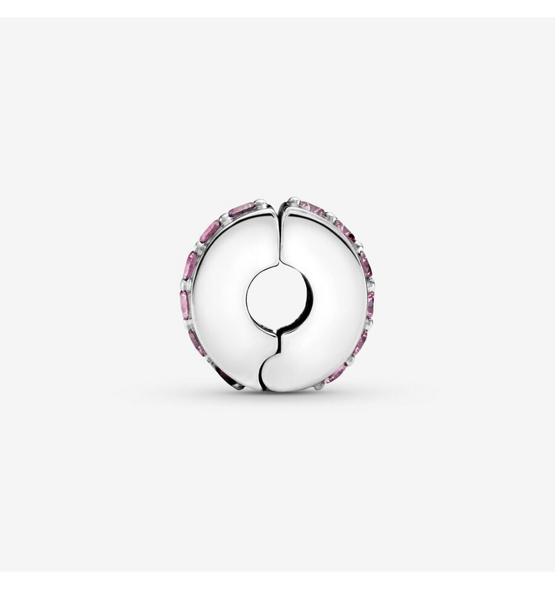 Pink Sparkling Row Clip Charm Hallmarked S925 Sterling Silver