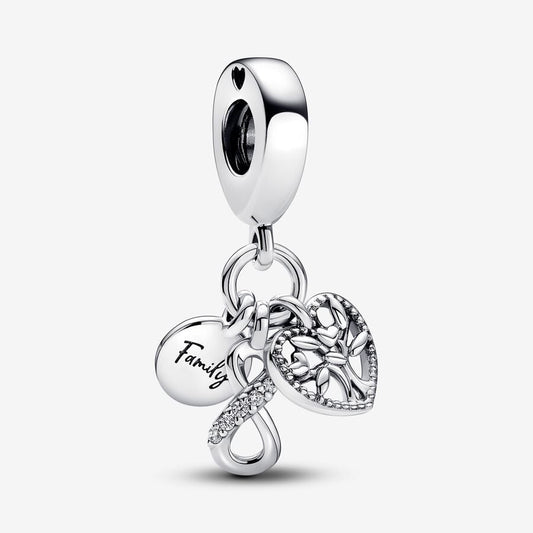 Family Infinity Triple Dangle Charm Hallmarked S925 Sterling Silver