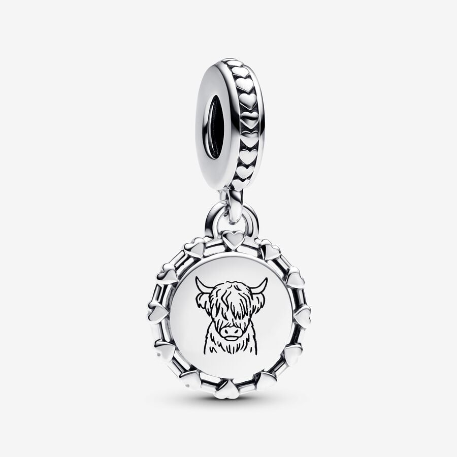 Engravable Scottish Cow Dangle Charm Hallmarked S925 Sterling Silver