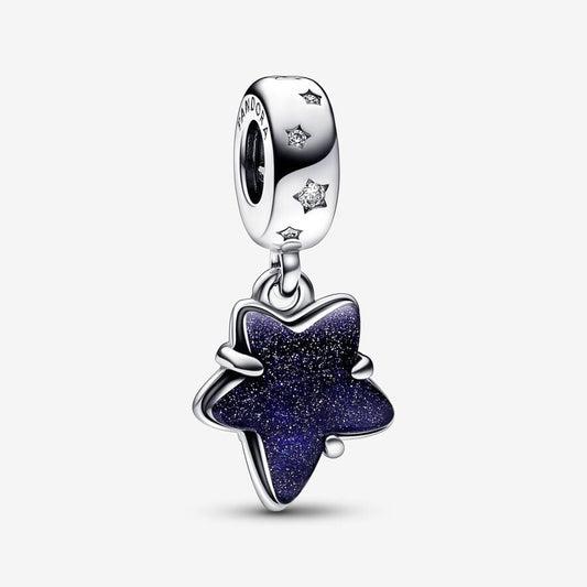 Celestial Galaxy Star Murano Dangle Charm Hallmarked S925 Sterling Silver