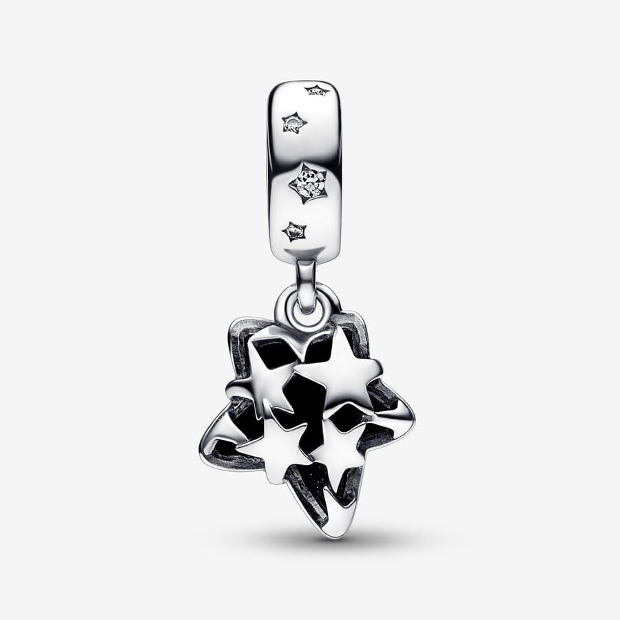 Celestial Galaxy Star Murano Dangle Charm Hallmarked S925 Sterling Silver