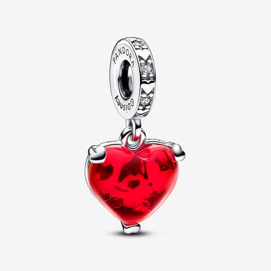 Disney Mickey Mouse & Minnie Mouse Kiss Red Murano Glass Dangle Charm Hallmarked S925 Sterling Silver