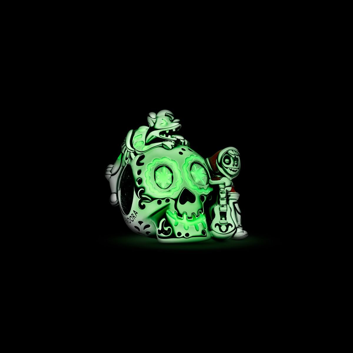 Disney Pixar Coco Miguel & Dante Skull Glow-in-the-dark Charm Hallmarked S925 Sterling Silver