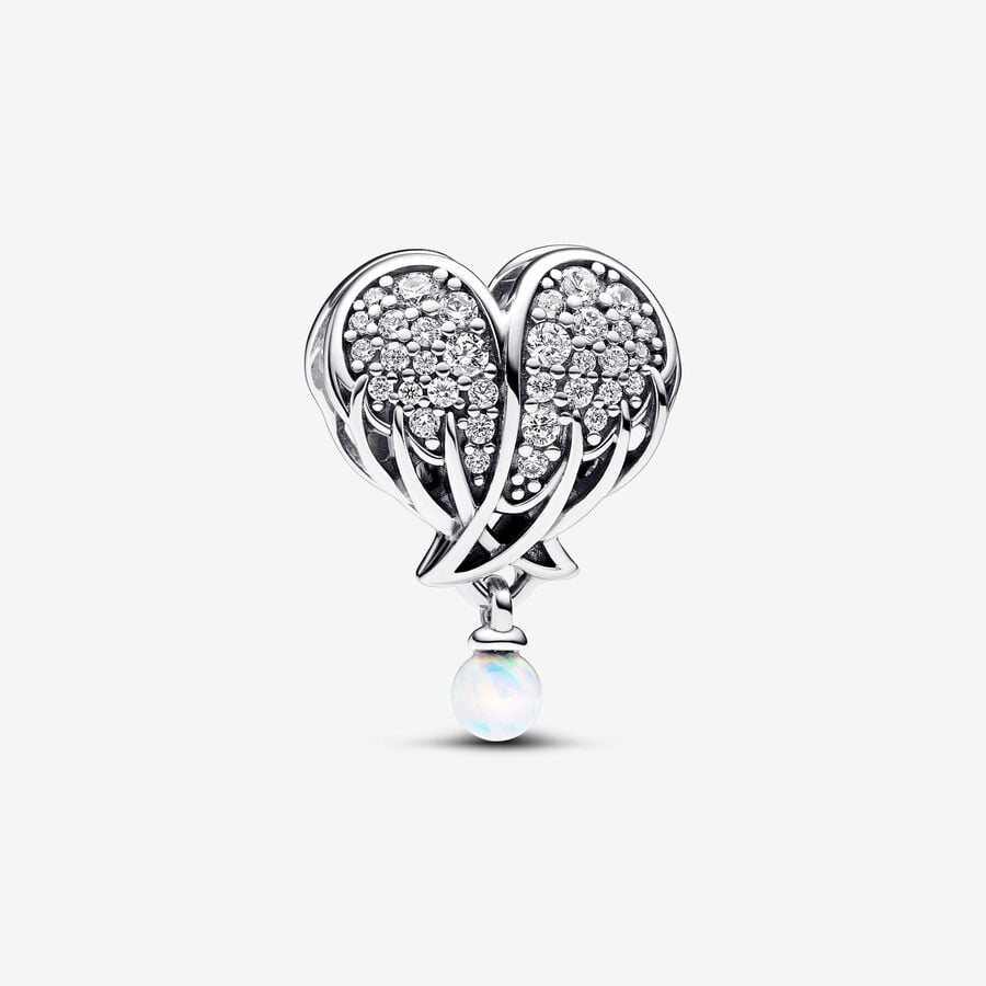 Sparkling Angel Wings & Heart Charm Hallmarked S925 Sterling Silver