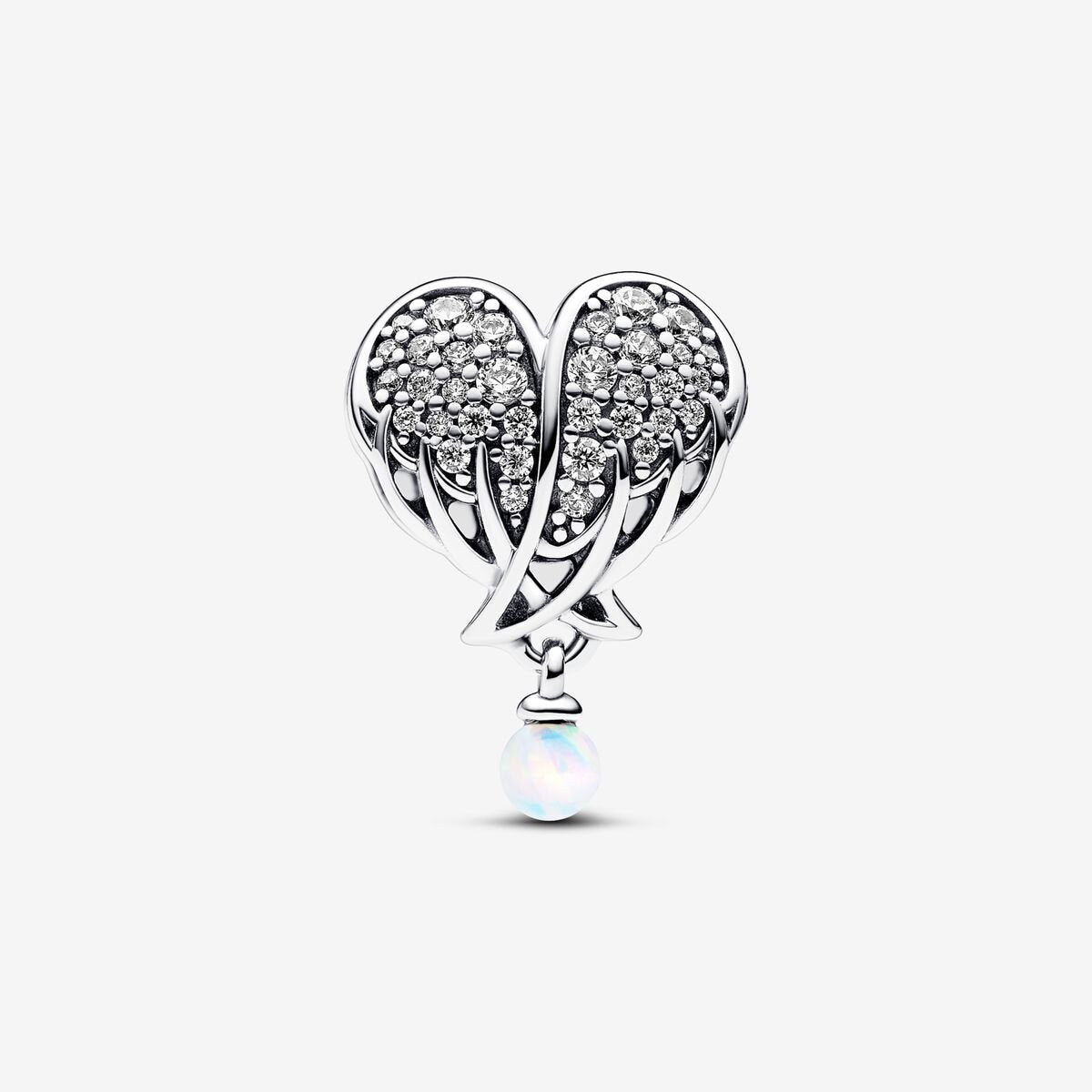 Sparkling Angel Wings & Heart Charm Hallmarked S925 Sterling Silver